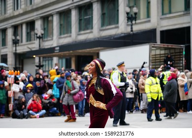 Chicago, Illinois / USA - November 28th 2019: Southland College Prep Charter High School Musical Marching Band Of Richton Park, Illinois Marched In 2019 Uncle Dan's Chicago Thanksgiving Parade.