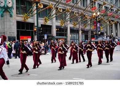 Chicago, Illinois / USA - November 28th 2019: Southland College Prep Charter High School Musical Marching Band Of Richton Park, Illinois Marched In 2019 Uncle Dan's Chicago Thanksgiving Parade.