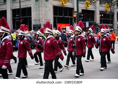 Chicago, Illinois / USA - November 28th 2019: Southland College Prep Charter High School Musical Marching Band Of Richton Park, Illinois Marched In 2019 Uncle Dan's Chicago Thanksgiving Parade.