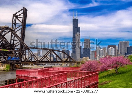 Chicago, Illinois, USA park and downtown skyline in spring.