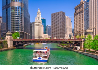 Chicago, Illinois, USA sightseeing cruise and skyline on the river. - Powered by Shutterstock