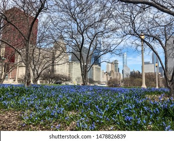 Chicago/ Illinois/USA - April 16, 2019: Manicured Gardens At The South Court Of Presidents In Chicago. It Is Located Within The City's Central Business District.