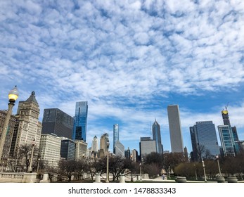 Chicago/ Illinois/USA - April 16, 2019: Gardens At The South Court Of Presidents In Chicago. It Is Located Within The City's Central Business District.