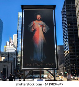 Chicago/ Illinois/Usa - April 19, 2019: The Divine Mercy at Daley Plaza for Holy Week 2019. The plaza hosts many festivals, performances and other many civic functions in Chicago.