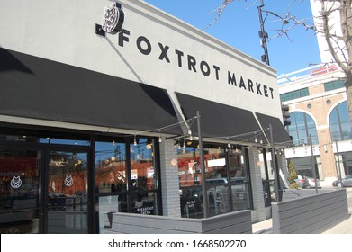 Chicago, Illinois/USA - February 29, 2020: Foxtrot Market A New Cafe And Delivery Service For Food Snacks Beverages And Alcohol Located In Old Town And The Gold Coast In Chicago And Dallas Texas