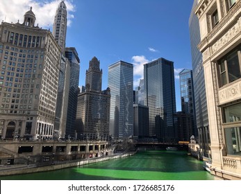 Chicago Skylines Building Along Green Dyeing Stock Photo (edit Now 