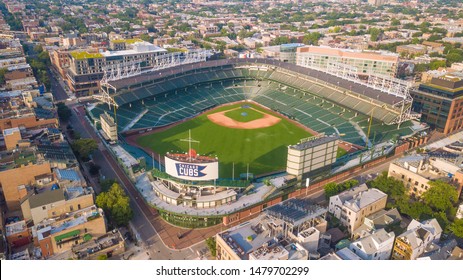 Chicago, IL/USA July 6, 2019 Wrigley Field Aerial Summer Morning Beautiful View