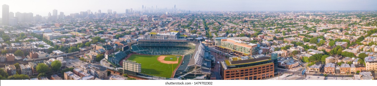 Chicago, IL/USA July 6, 2019 Wrigley Field Aerial Summer Morning Beautiful View