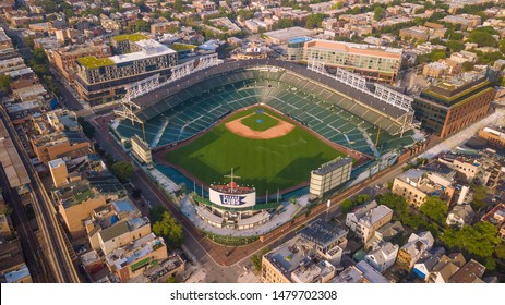 Chicago, IL/USA July 6, 2019 Wrigley Field Aerial Summer Morning Beautiful View