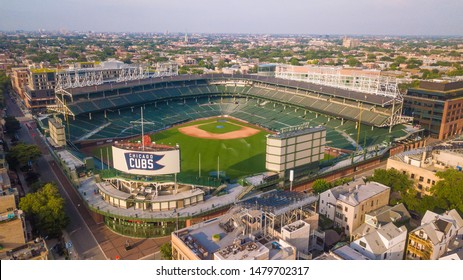 Chicago, IL/USA July 6, 2019 Wrigley Field Aerial Summer Morning Beautiful View