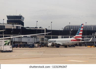 CHICAGO O’HARE INTERNATIONAL AIRPORT, CHICAGO, ILLINOIS, USA – JUNE 14, 2018 - Ground Operations At O’Hare Airport, One Of The Busiest Airports In The United States.