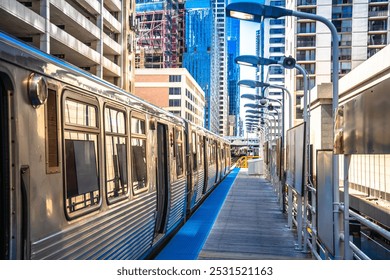 Chicago L elevated rapid transit system station view, Illinois, USA