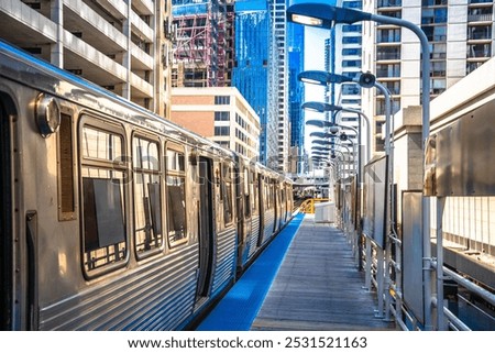 Chicago L elevated rapid transit system station view, Illinois, USA