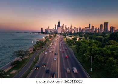 Chicago Lake Shore Drive Scenic Aerial View