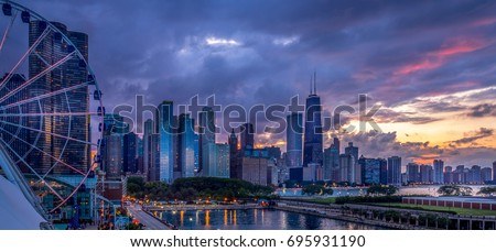 Chicago lakefront at sunset - from Navy Pier