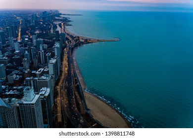 Chicago Lakeshore Drive Landscape City At Sunset