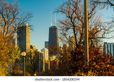 Chicago Lincoln Park Skyline View Fall Weather