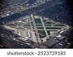 Chicago Midway International Airport aerial elevated view from  above, runways, airplanes, terminal