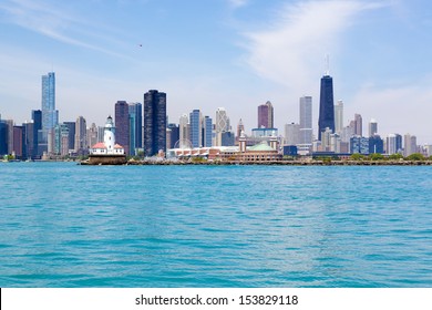 Chicago Navy Pier Skyline And Lighthouse