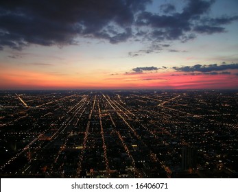 Chicago At Night, Aerial View