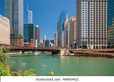 The Chicago River And Downtown Chicago Skyline USA
