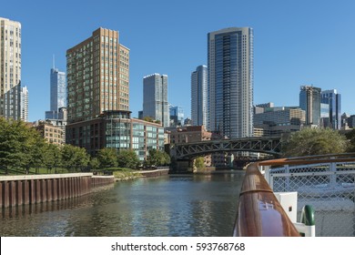 Chicago Riverfront Architecture As Seen From The North Branch Of The Chicago River Due South.