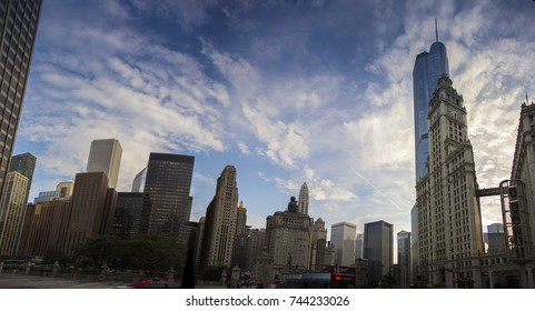 Chicago - September 14, 2013: Panoramic View Of Downtown Chicago Skyscrapers