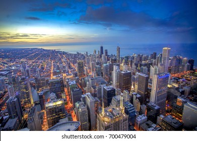 Chicago Skyline From Above During Bluehour From Skydeck Tower