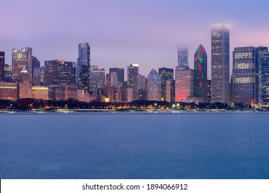 Chicago Skyline In The Fog At Night