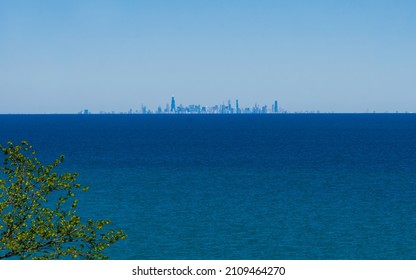 Chicago Skyline From Indiana Dunes National Park Over Lake Michigan