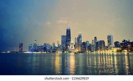 Chicago Skyline At Night.