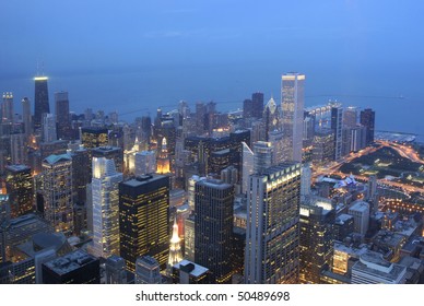 Chicago Skyline At Night Viewed From Sears Tower