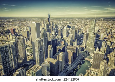 Chicago Skyline Panorama Aerial View