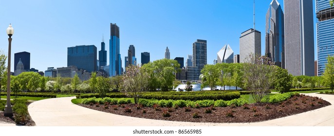 Chicago Skyline A Panoramic View From Millennium Park