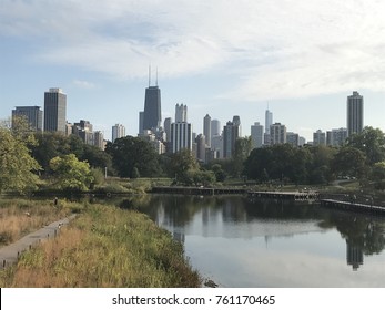 Chicago Skyline Reflection and Pathway