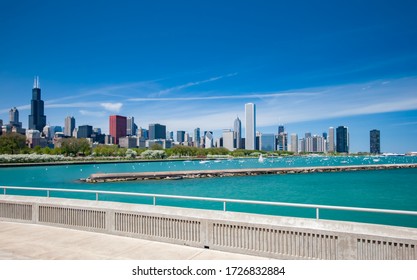 Chicago Skyline As Seen From Across Lake Michigan By The Museum Campus.