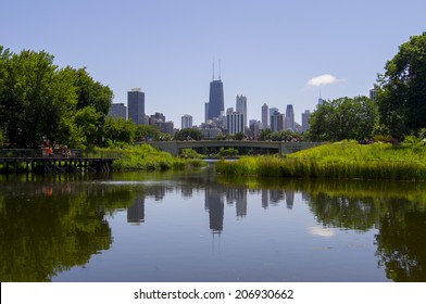 Chicago Skyline As Seen From Lincoln Park Zoo