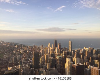 Chicago Skyline From Skydeck Willis Tower At The Sunset