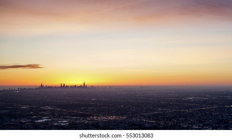 Chicago Skyline Sunrise Aerial View