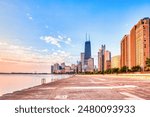 Chicago Skyline at Sunrise over the Lake Michigan, Illinois