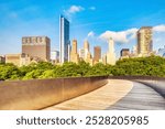 Chicago Skyline at Sunrise from the Wooden Bridge in Millennium Park, Illinois 