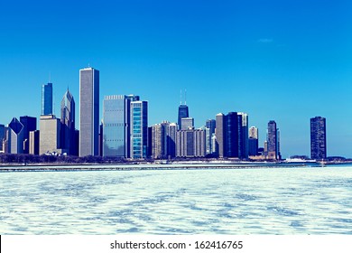 Chicago Skyline In The Winter With Clear Sky