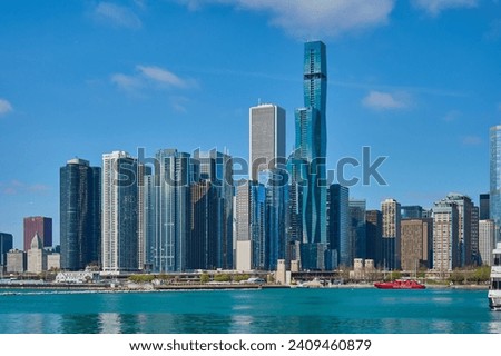Chicago in spring, view from Navy Pier and Navy Pier.