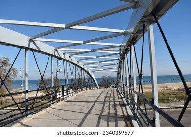 Chicago Structural Pedestrian Bridge Silver Skies Blue Lake Trees