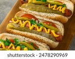 Chicago Style Hot Dogs with Mustard Relish and Sport Peppers