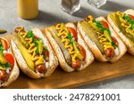 Chicago Style Hot Dogs with Mustard Relish and Sport Peppers