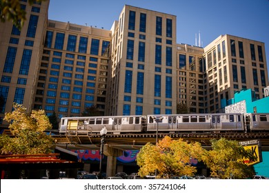 Chicago Train In The Downtown Loop Area