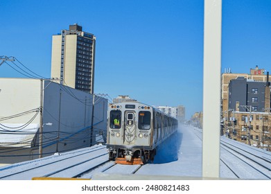 Chicago train red line in winter season and snow around - Powered by Shutterstock