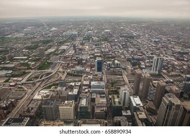 CHICAGO, USA - April 28 2017 :Birds Eye View Of Chicago Downtown From Willis Tower