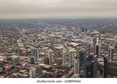 CHICAGO, USA - April 28 2017 :Birds Eye View Of Chicago Downtown From Willis Tower